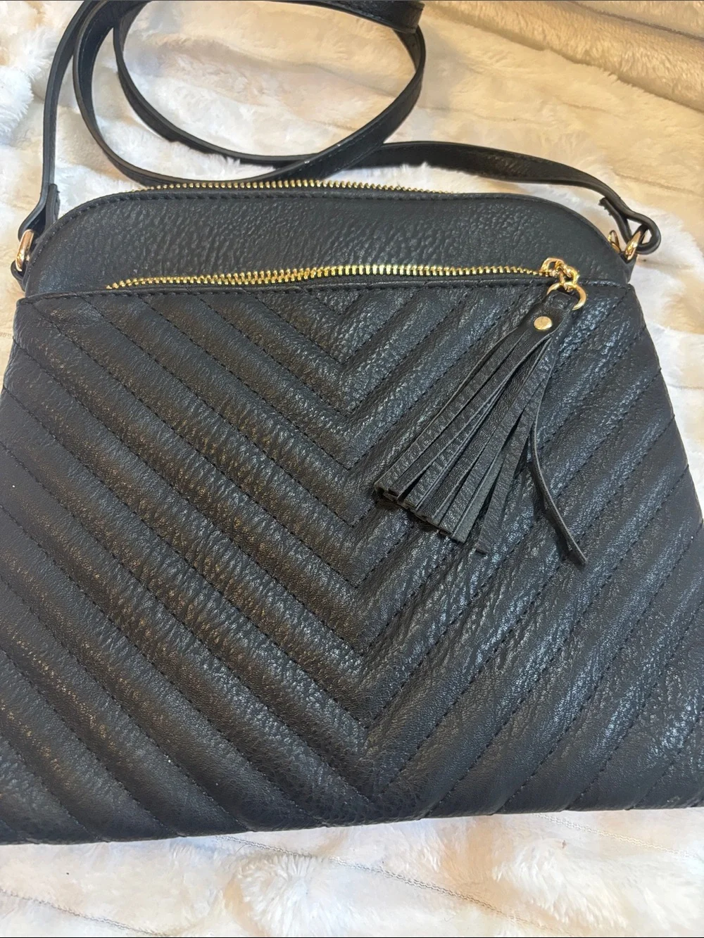 Black Stylish Crossbody Bag with Tassel EUC